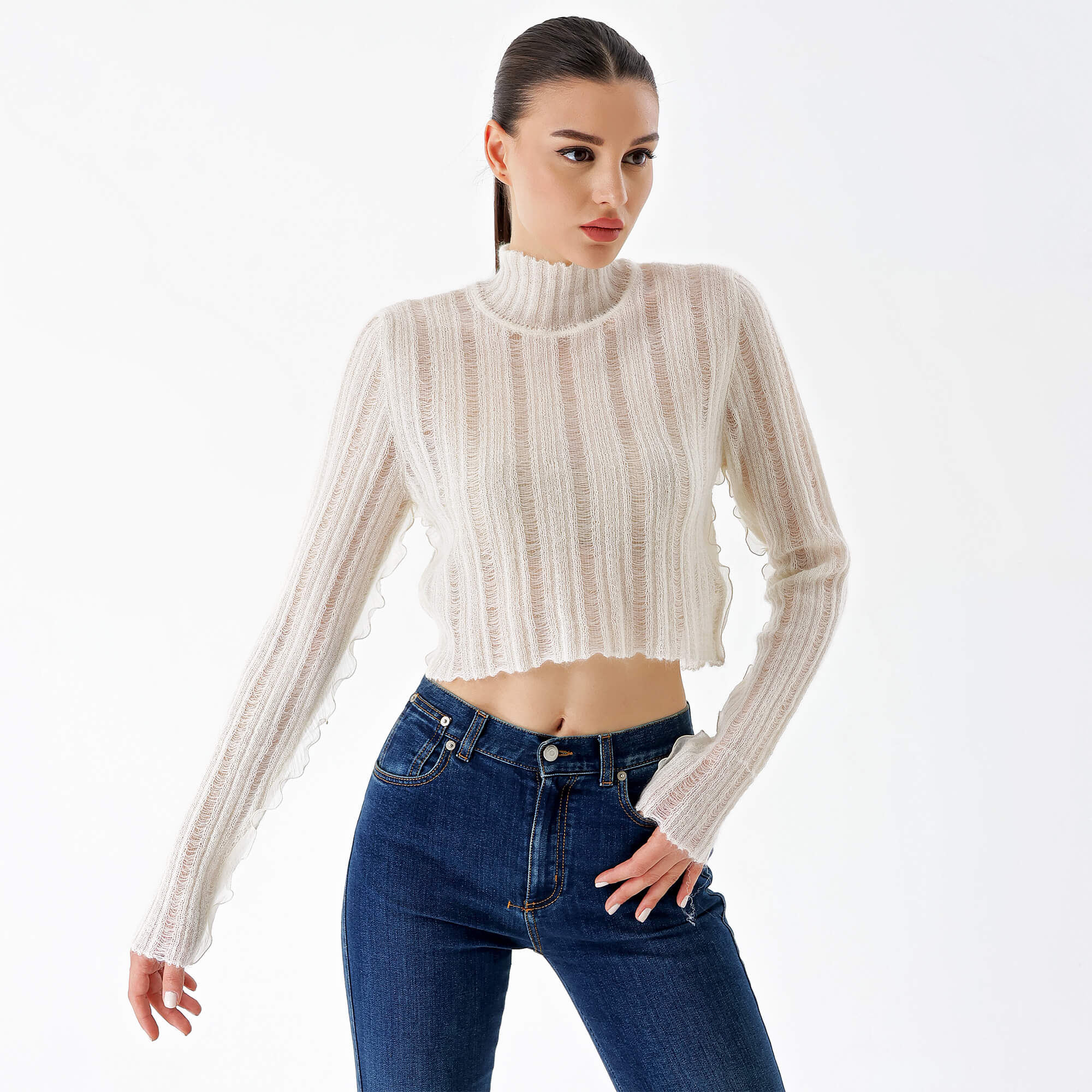 Fendi - White Lace Thin Crop Sweater